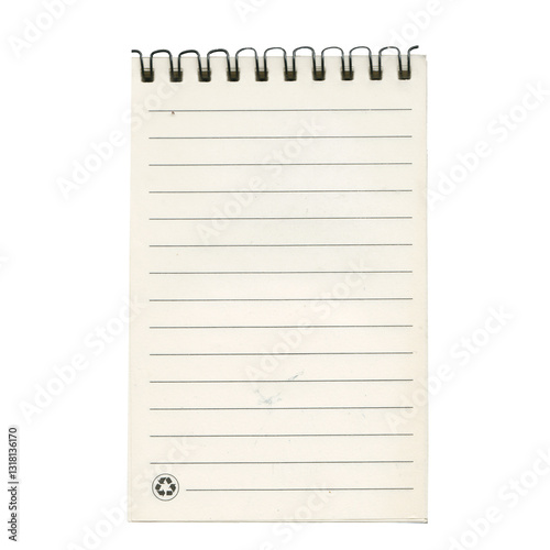 Notebook commonly used for notes or reminders. a small notebook lined with lines. book empty line date isolated on white background.