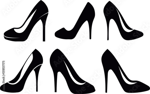 set of black shoes Set of black high heel shoes silhouettes