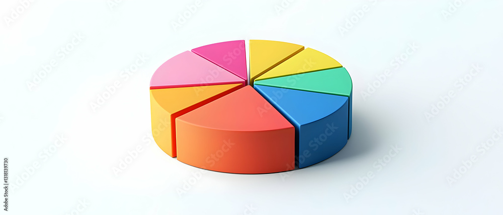 Obraz premium 3D Pie Chart With Colorful Segments On White Background Depicting Data Analysis And Visual Representation