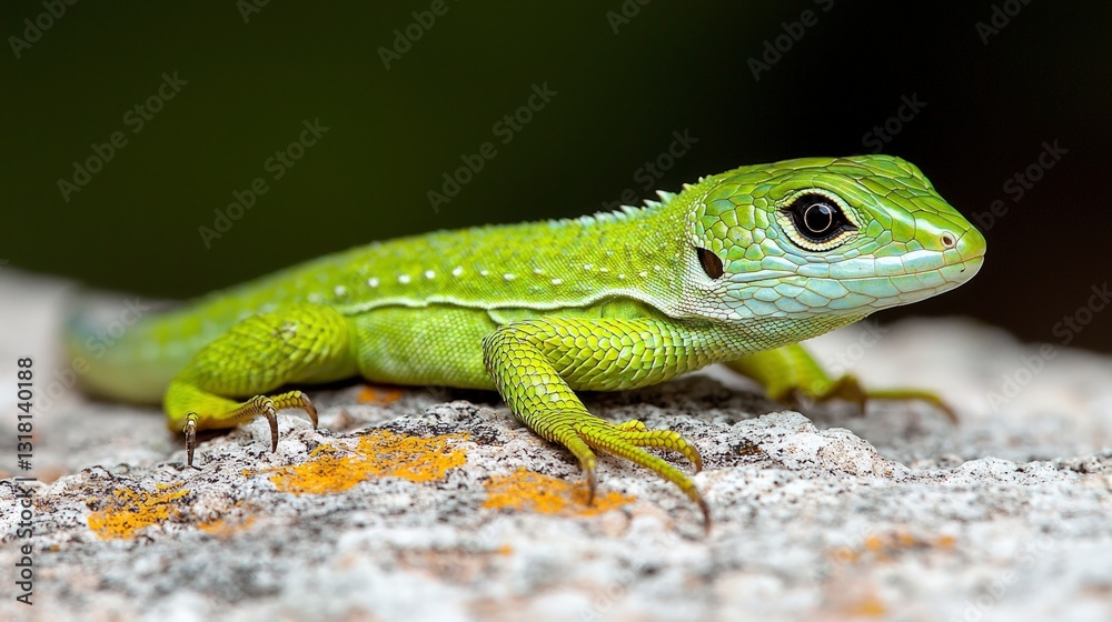 Vibrant Green Lizard on Rock Reptile Nature Wildlife Closeup Vibrant Green Lizard on Rock Reptile Nature Wildlife Closeup