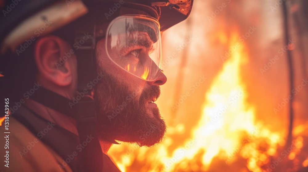 Fototapeta premium Firefighter Battling Wildfire Courage Bravery Duty