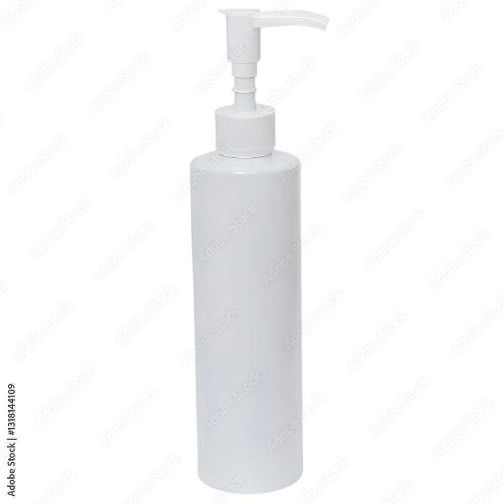 Minimalist White Pump Dispenser Bottle Mockup with Blank Label for Cosmetic, Lotion, or Liquid Soap Branding isolated on transparent background . Minimalist White Pump Dispenser Bottle Mockup with Blank Label for Cosmetic, Lotion, or Liquid Soap Branding isolated on transparent background .