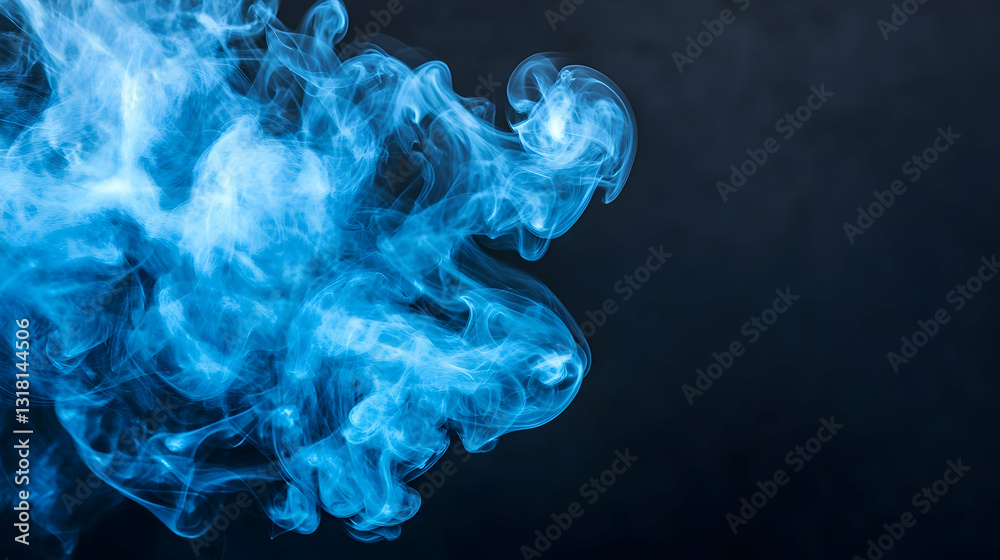 Fototapeta premium A Swirling Cloud of Vivid Blue Smoke Against a Moody Dark Background in a Studio Setting with Subtle Lighting and a Soft Focus Effect