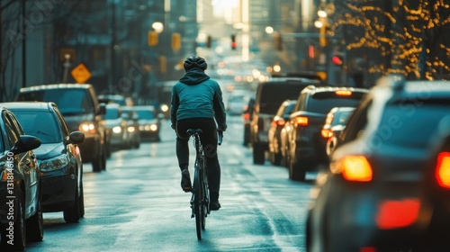 Wallpaper Mural Cyclist sharing the road with heavy car traffic in an urban city environment Torontodigital.ca