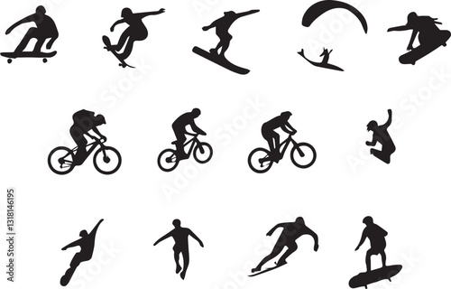 Set of extreme sports icons isolated on white background. Vector illustration.