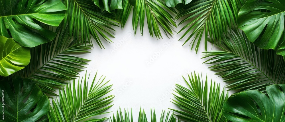 Fototapeta premium Lush Tropical Leaves Frame on White Background