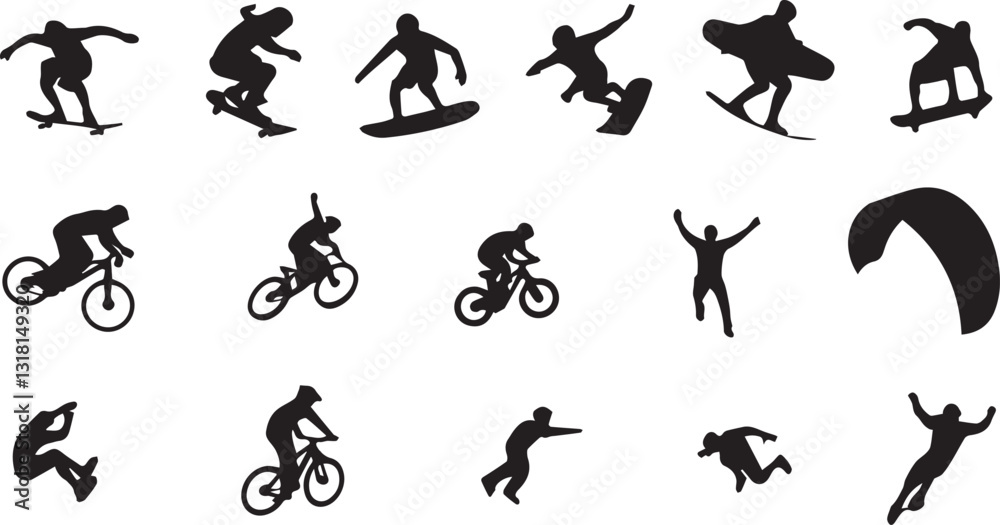 Fototapeta premium Set of extreme sports icons isolated on white background. Vector illustration.