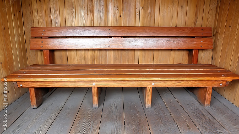 Wooden bench in outdoor shelter Wooden bench in outdoor shelter