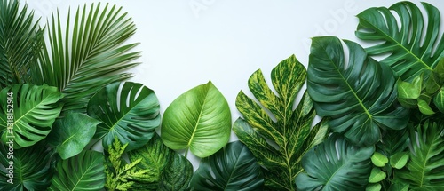 Wallpaper Mural Lush Tropical Greenery Flat Lay Vibrant Green Leaves on White Background Torontodigital.ca
