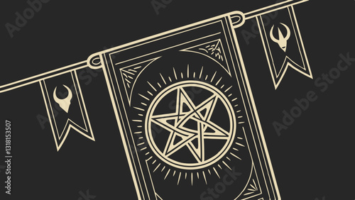 Geometric Occult Banner in Minimalist Black-and-Gold Style