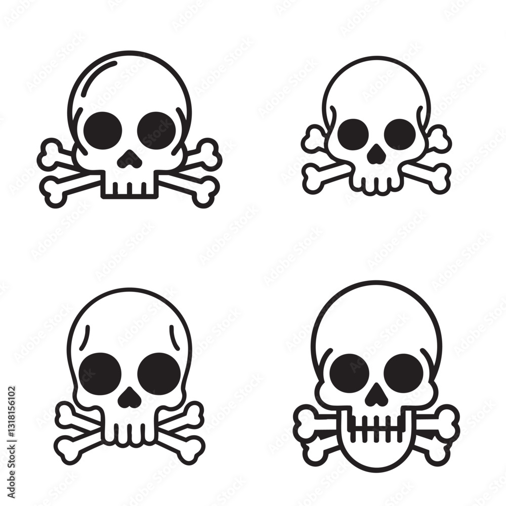 Fototapeta premium Unique tribal skull with symmetrical bone motifs, sharp black lines, minimal detailing with abstract tribal markings, vector icon style, centered on a white background