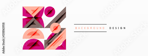 Abstract geometric background shapes forming a modern, symmetrical pattern. Bold contrast, smooth gradients, dynamic composition, futuristic style