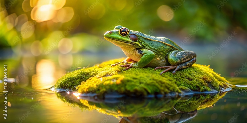 Green Frog on Pond Rock - Nature Wildlife Photography Green Frog on Pond Rock - Nature Wildlife Photography