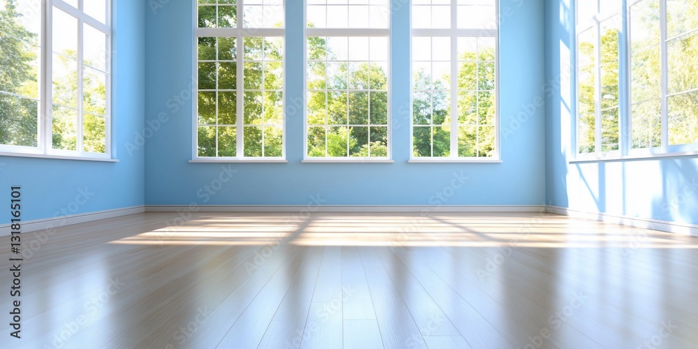 Fototapeta premium Empty room with a view to park outdoors, suitable for real estate concepts