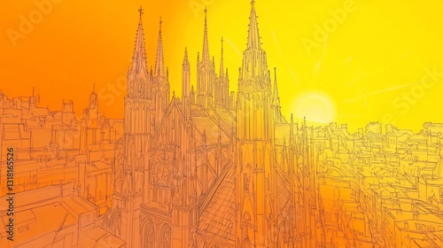 Golden Hour Cathedral: A Cityscape Sketch