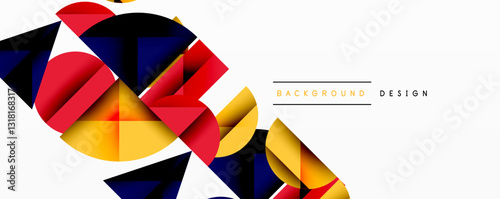 Abstract geometric pattern with intersecting circles and triangles in gradients. The high-contrast composition creates depth and a dynamic, modern aesthetic