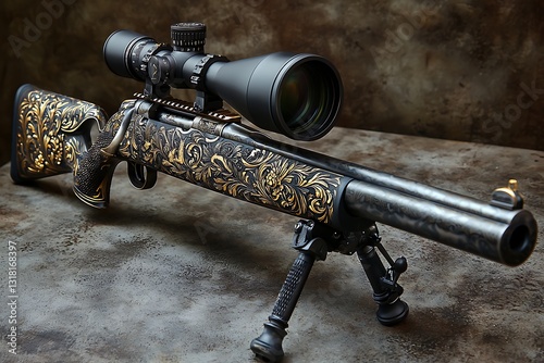 Ornate rifle, studio backdrop photo