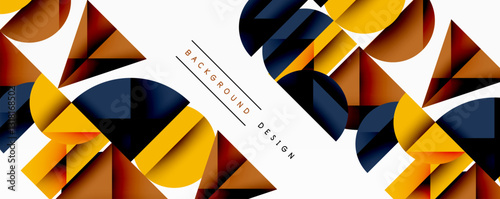 Abstract geometric pattern with intersecting circles and triangles in gradients. The high-contrast composition creates depth and a dynamic, modern aesthetic