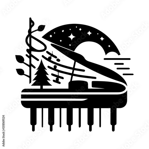 Piano and music notes, music background