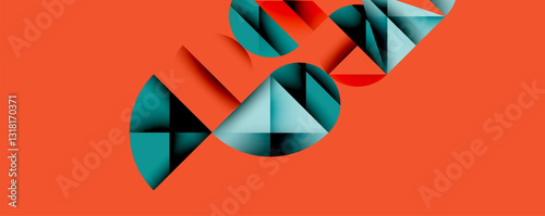 Abstract geometric pattern with intersecting circles and triangles in gradients. The high-contrast composition creates depth and a dynamic, modern aesthetic
