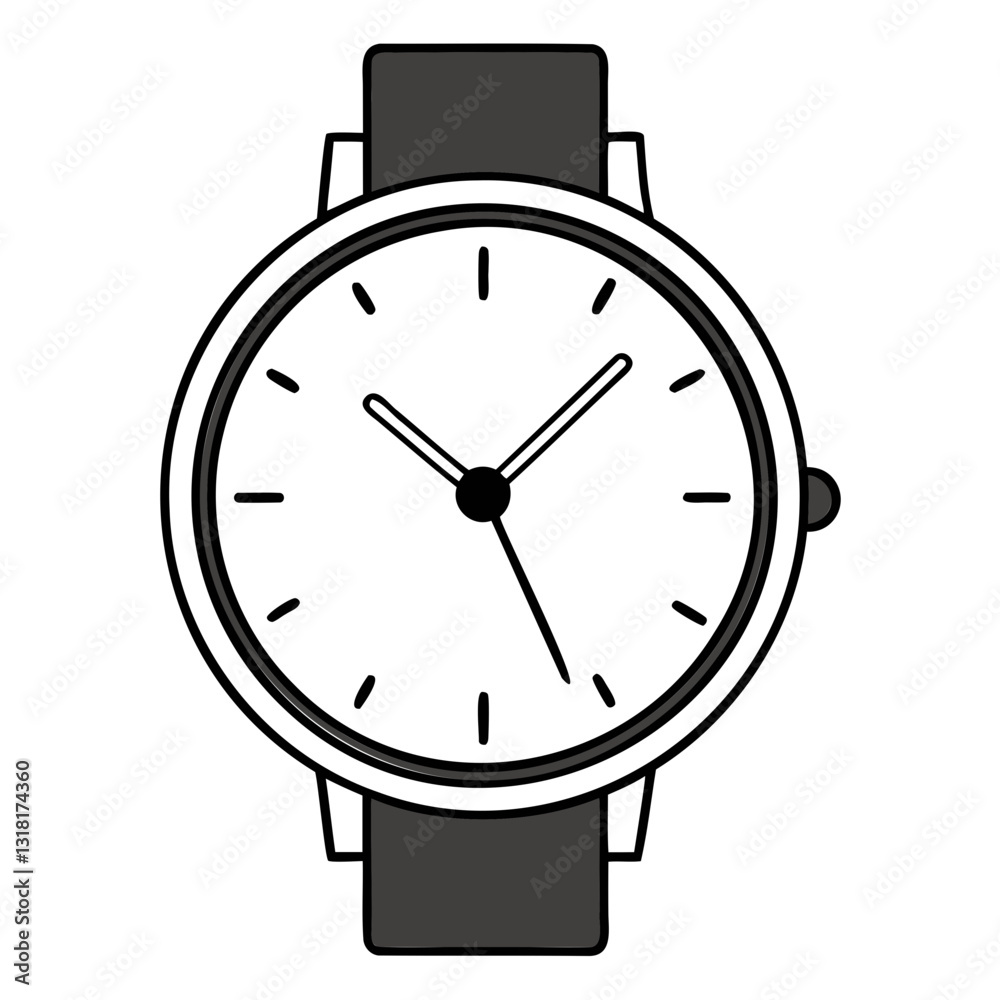Minimalist black hand watch Vector outline with sleek, modern lines and a classic round dial. Featuring elegant hour markers and simple, on a transparent background Minimalist black hand watch Vector outline with sleek, modern lines and a classic round dial. Featuring elegant hour markers and simple, on a transparent background