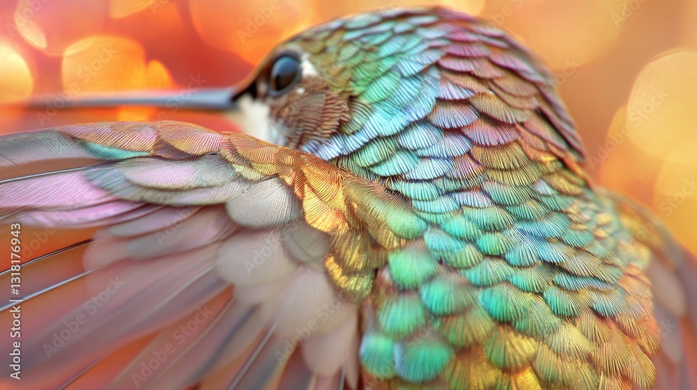 Obraz premium A close up view of a colorful hummingbird with wings open