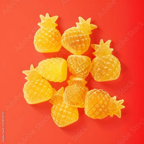 Vibrant Sour Pineapple-Shaped Gummy Candies in Glossy, Tangy Packaging Design