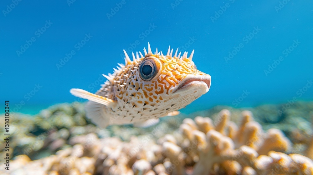 Fototapeta premium Longspine Porcupinefish Underwater Coral Reef Ocean Wildlife Close up