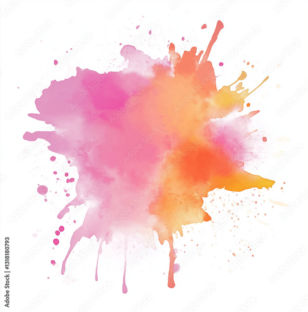 Fototapeta premium Watercolor Splash in Pink and Orange – Abstract Clipart on White Background, High-Quality Artistic Design Element, Soft and Vibrant Color Blend, Perfect for Creative Projects and Graphic Design