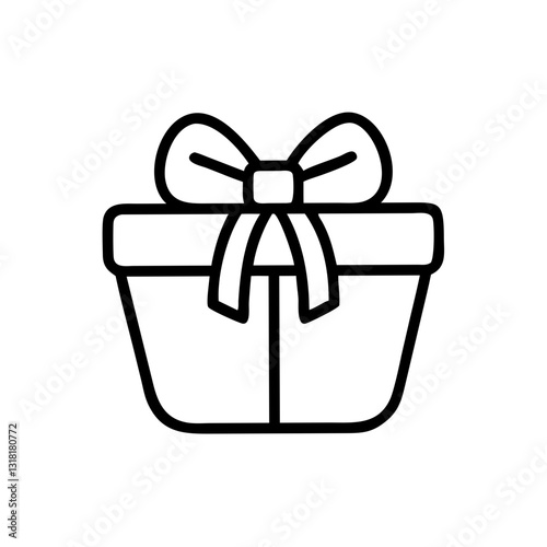 Line art illustration of a gift basket with a ribbon