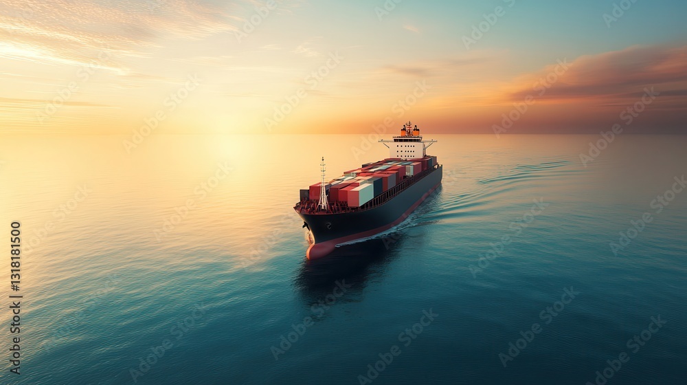 Fototapeta premium eco-friendly cargo transportation, a modern ship powered by alternative fuels, cruising through calm waters under a clear sky, advancing green logistics
