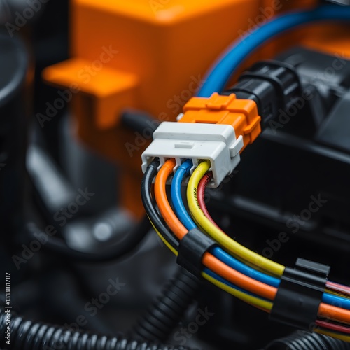 background, Colorful wiring harnesses in a car engine symbolize connectivity and efficiency. wallpaper, installation