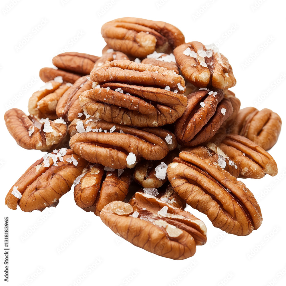 Lightly salted pecan nuts piled together on a clean transparent surface for a fresh and healthy snack, Pecan nuts topped with light salt isolated on transparent background Lightly salted pecan nuts piled together on a clean transparent surface for a fresh and healthy snack, Pecan nuts topped with light salt isolated on transparent background