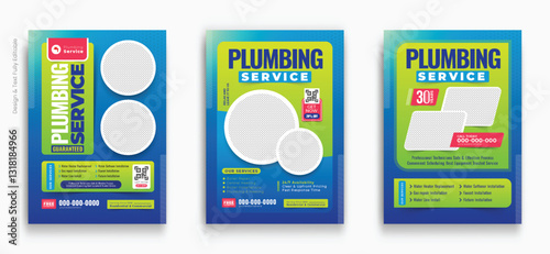 Set of light colorful Plumbing services poster or flyer