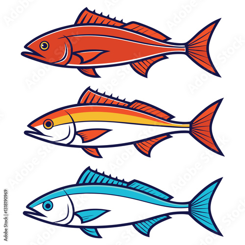 Fishing Industry Silhouettes Swordfish, Grouper, Snapper, and Haddock Icons
