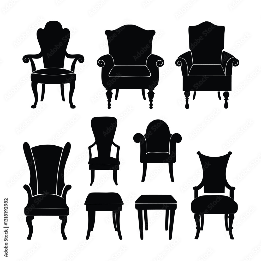 Fototapeta premium set of chair icons of silhouette vector design