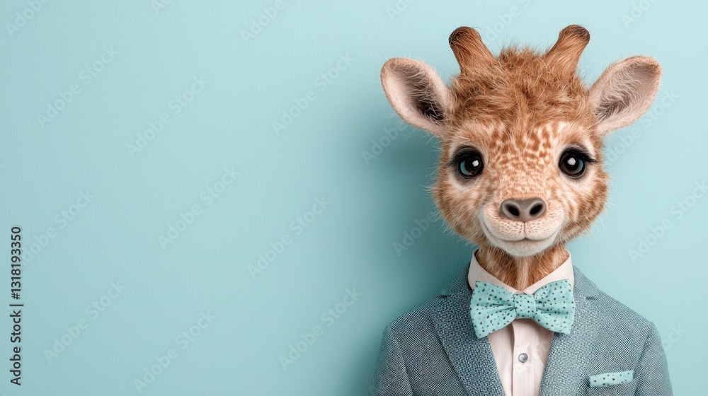 Obraz premium Sophisticated Giraffe in Suit Adorable Animal Portrait Pastel Background