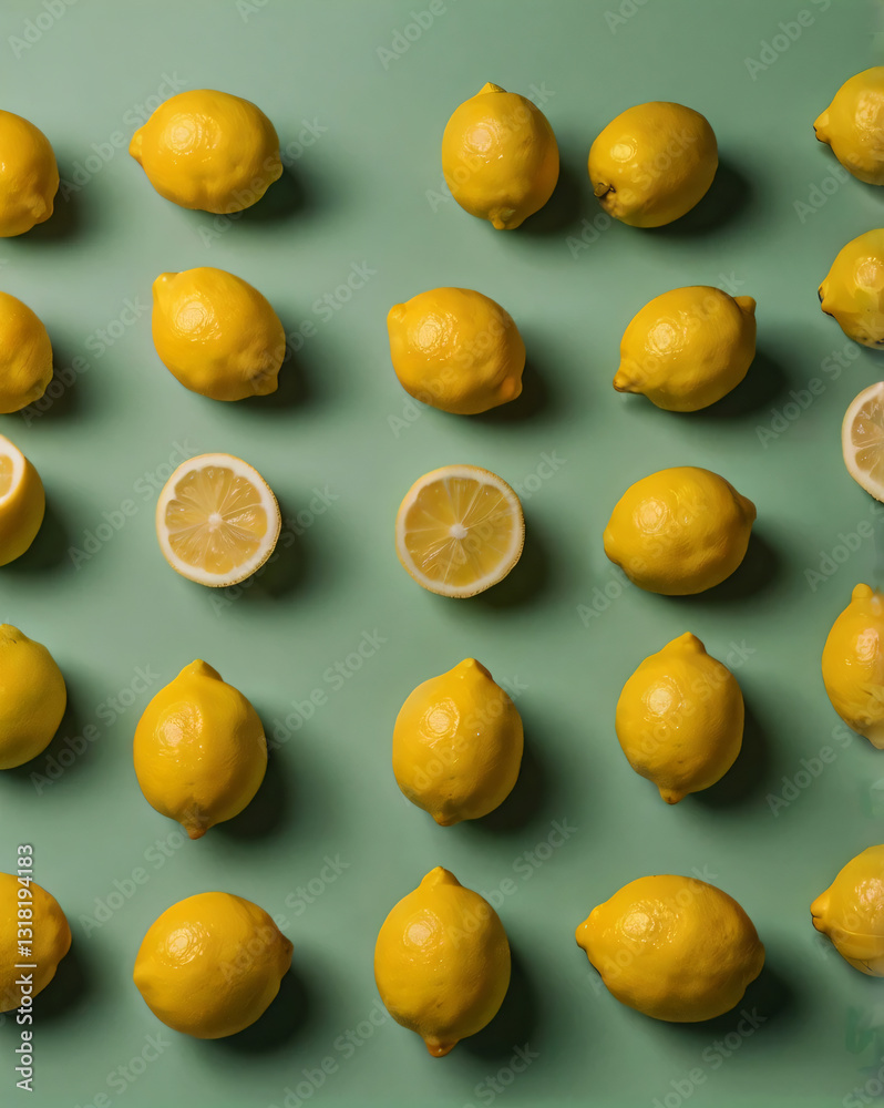 Lemons set against a solid green background, ideal for posters. Lemons set against a solid green background, ideal for posters.