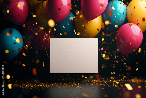 birthday party balloons, colourful balloons background and birthday cake with candles	