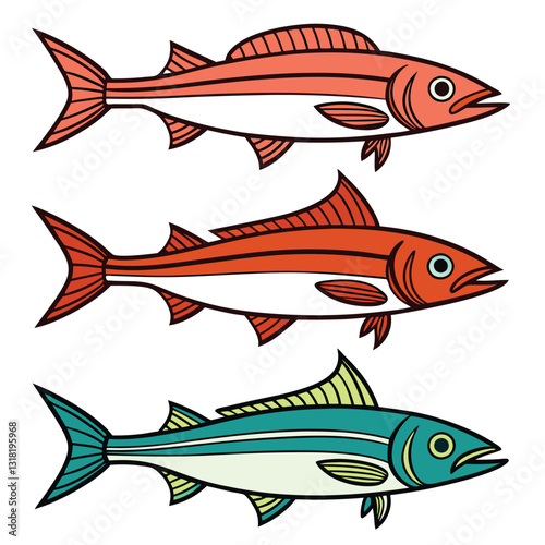 Seafood Industry Silhouettes Swordfish, Grouper, Snapper, and Haddock Icons