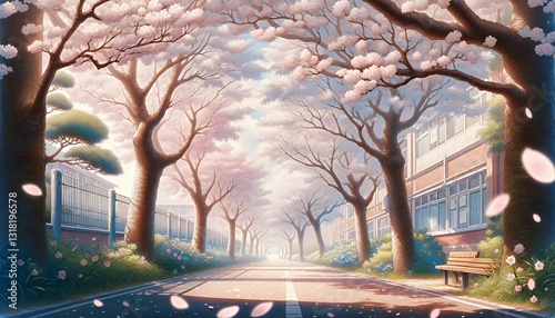 桜並木の通学路