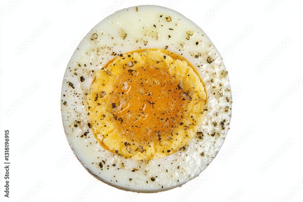 Delicious boiled egg sprinkled with pepper on clean white background a simple and tasty breakfast dish Delicious boiled egg sprinkled with pepper on clean white background a simple and tasty breakfast dish