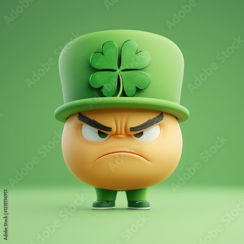 Saint Patrick's frowning emoji, green setting, clover hat.