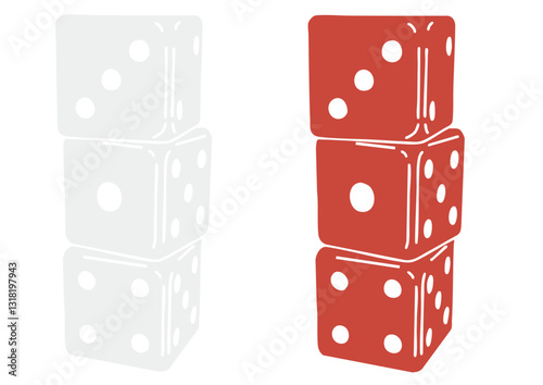 三段に積み重ねたサイコロ2種（版画）