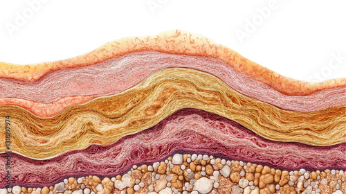 Illustration of skin layers in vibrant colors and textures. transparent background