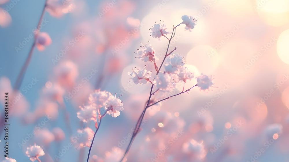 Delicate white flowers softly illuminated with a blurred background of light Delicate white flowers softly illuminated with a blurred background of light