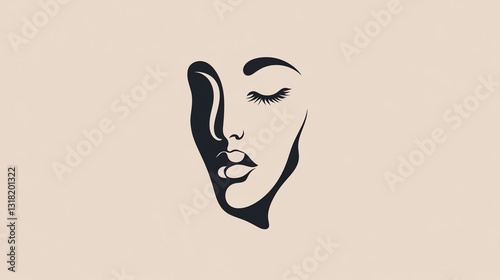 Abstract Serene Woman Face: Minimalist Black and Beige Art
