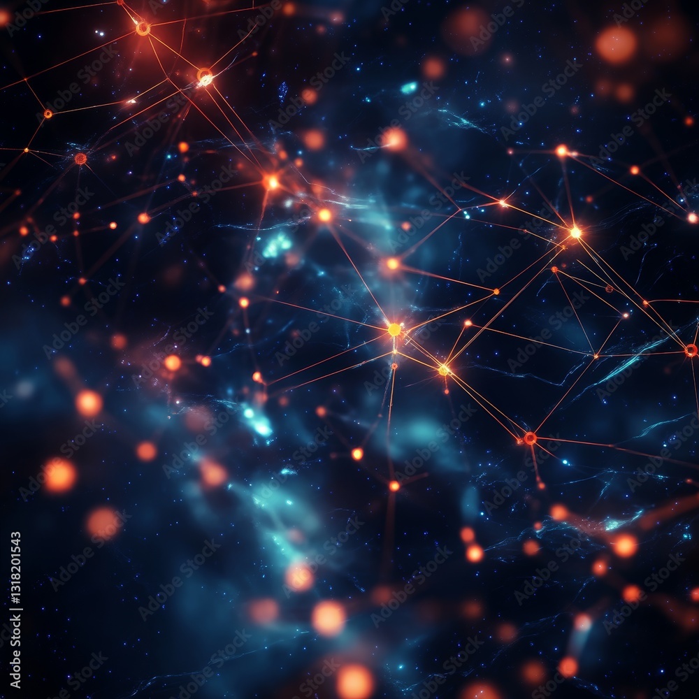 A captivating abstract illustration of a network of bright particles set against a dark background, conveying themes of technology and connection in a digital universe. A captivating abstract illustration of a network of bright particles set against a dark background, conveying themes of technology and connection in a digital universe.