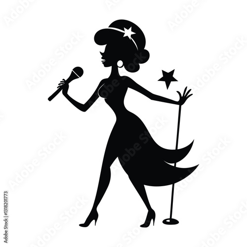 Ladies singer icon of silhouette vector design on white background