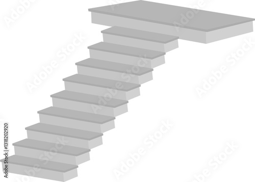 Minimalist abstract staircase design, featuring a series of floating steps forming a geometric zigzag pattern. The artwork has a monochrome color scheme with soft shadows